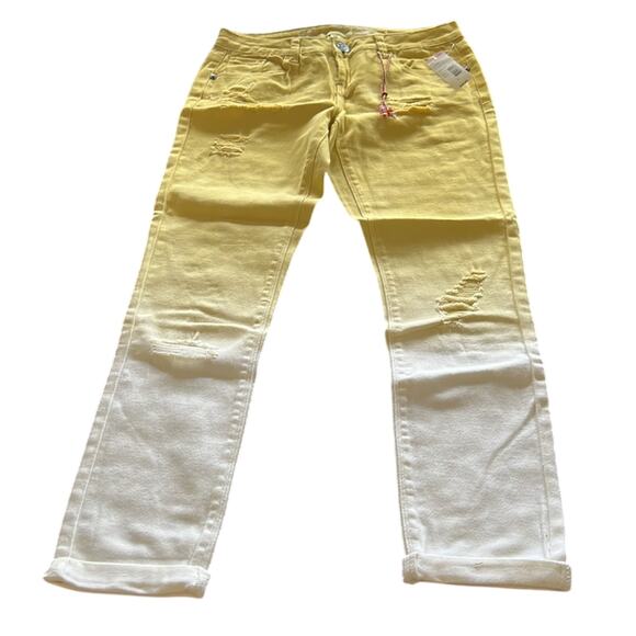 Vanilla Star Juniors Size 5 Gold Yellow White Ombré Distressed Skinny Jeans NWT - Picture 3 of 12